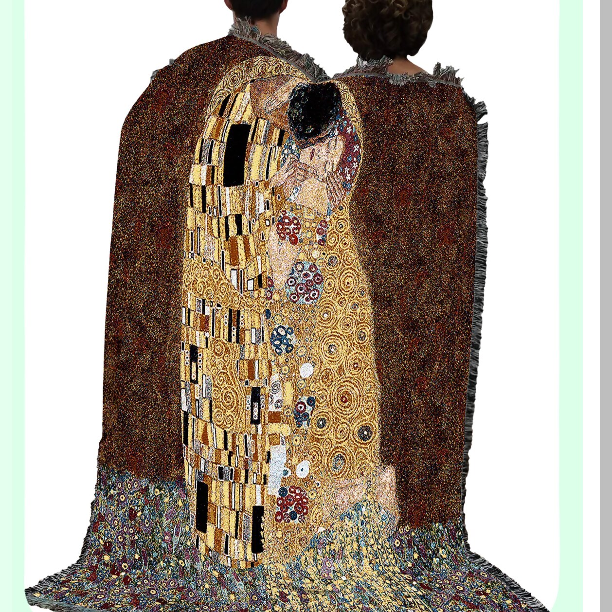 Romantic Embrace Cotton Tapestry Throw - Fine Art Blanket Inspired by Gustav Klimt's The Kiss - Made in USA, 72x54