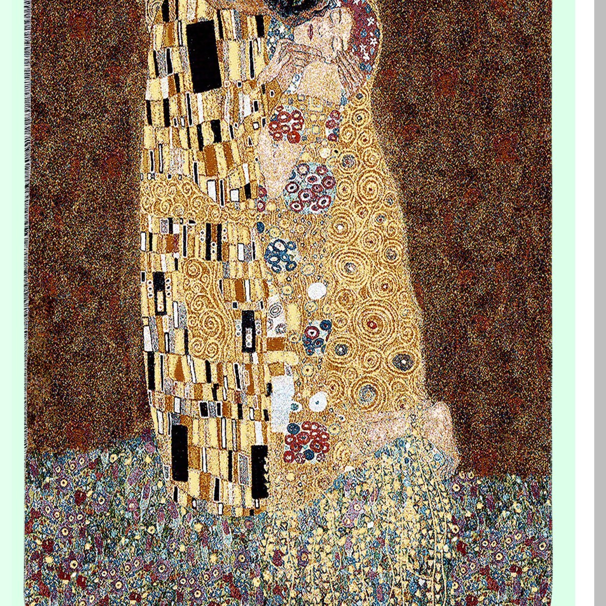 Romantic Embrace Cotton Tapestry Throw - Fine Art Blanket Inspired by Gustav Klimt's The Kiss - Made in USA, 72x54