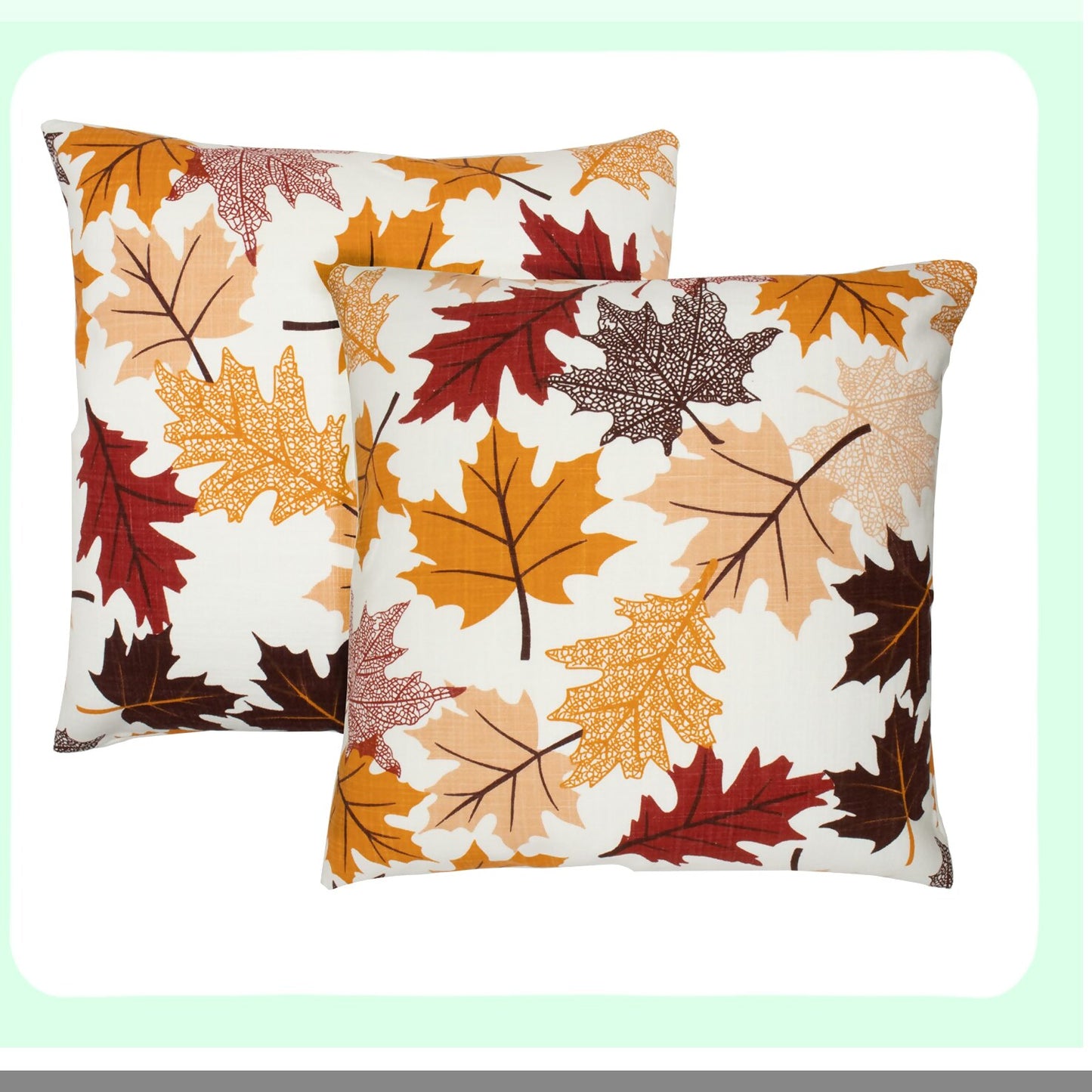 Autumn Maple Leaves Outdoor Pillow Covers - Set of 2 Farmhouse Cushion Cases for Fall Porch Decor, 18 x 18 Inch, Home Couch Sofa Patio Bench