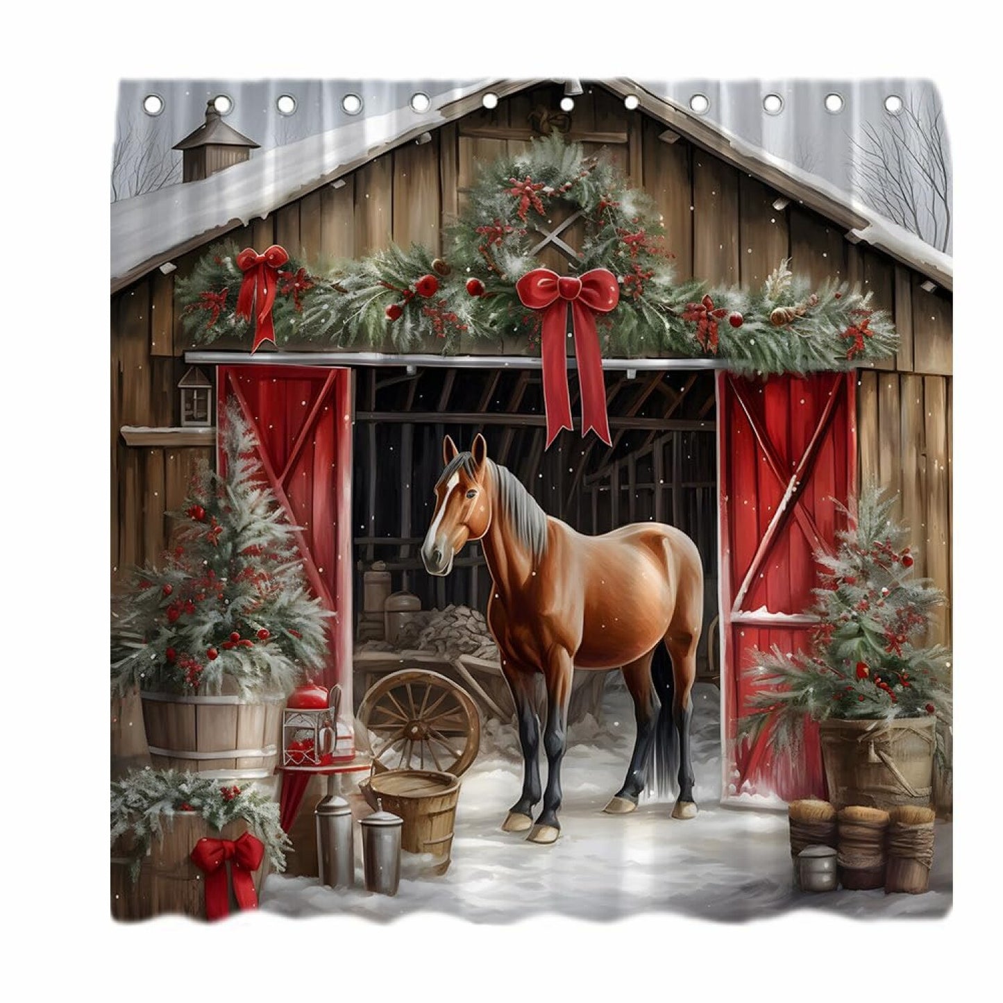 Farmhouse Horse Shower Curtain 70x70 Polyester Fabric