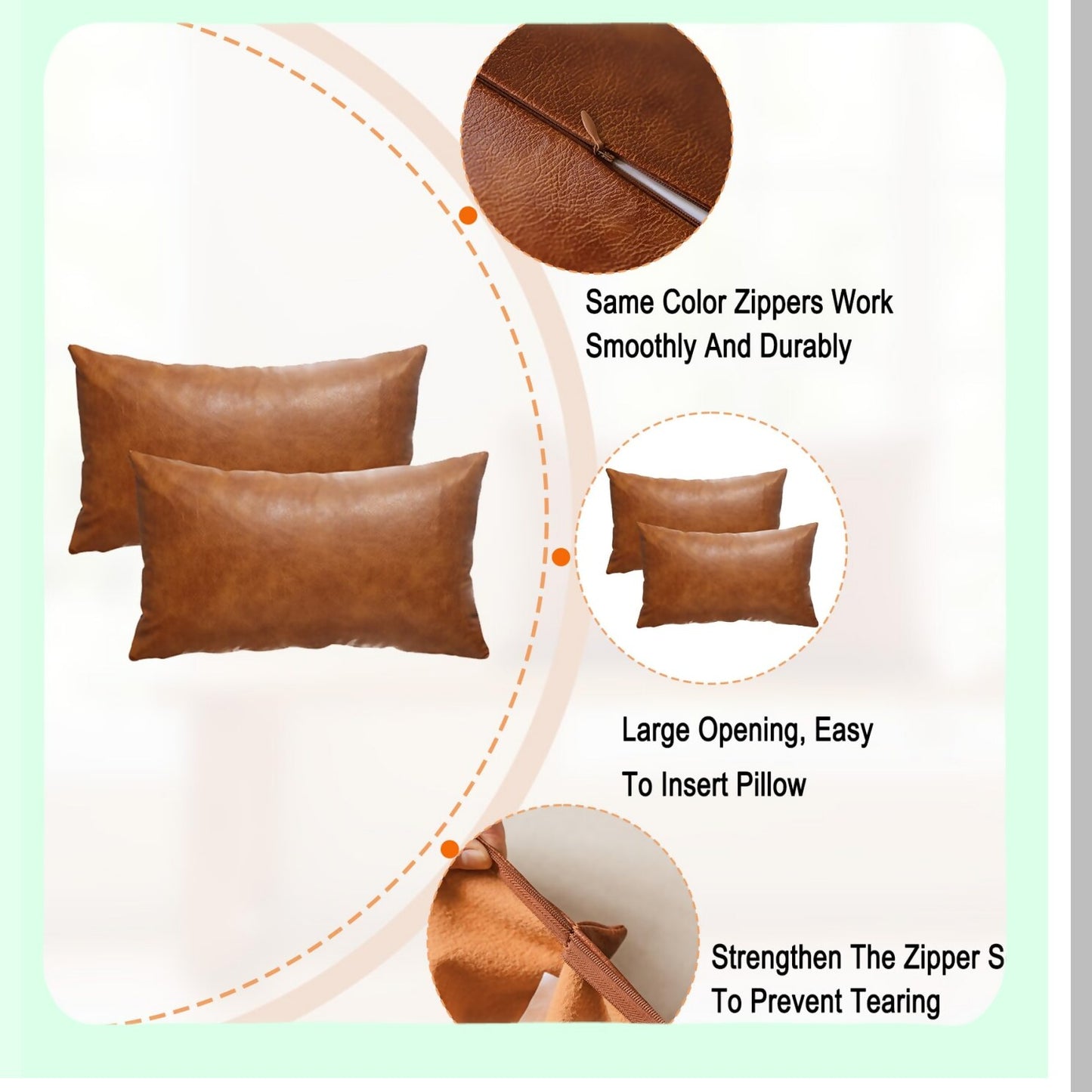 Farmhouse Lumbar Leather Pillow Covers - Set of 2 Cognac Brown 12x20 Inch Modern Boho Outdoor Sofa Decor for Living Room Bedroom Couch Bed