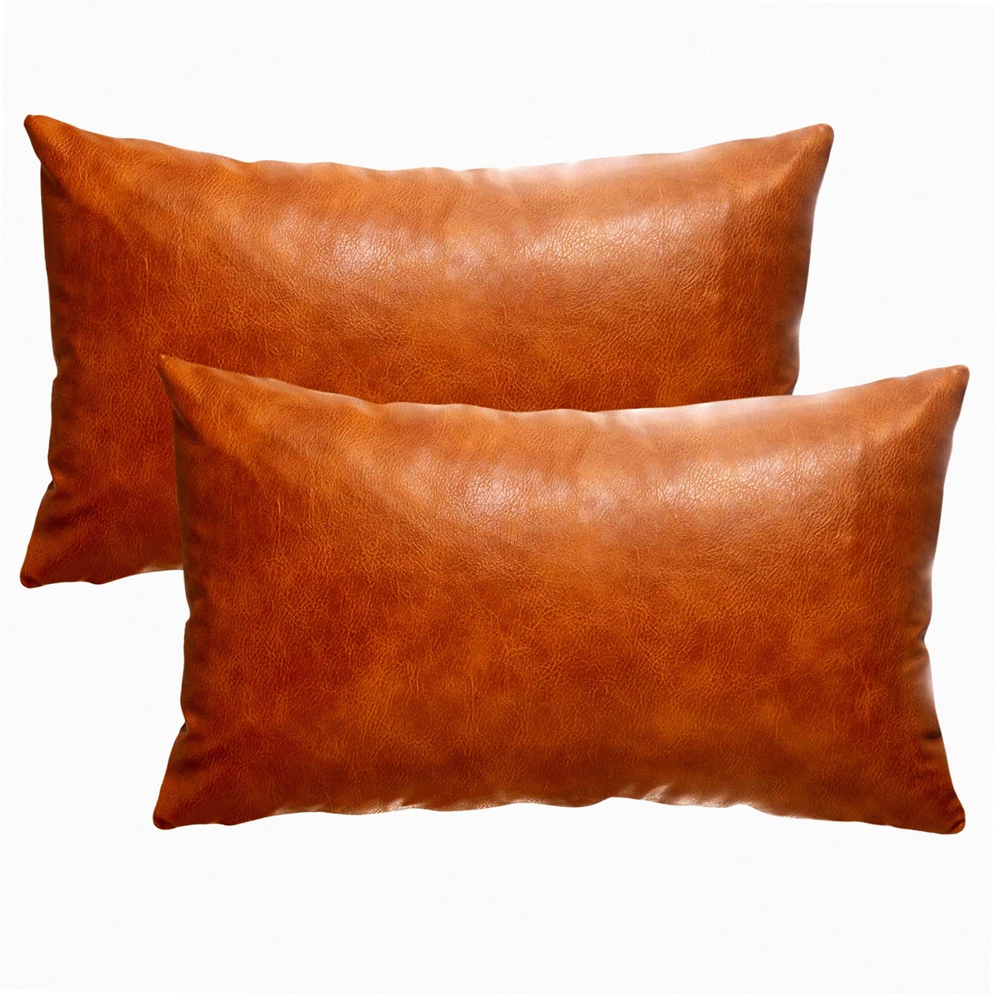 Farmhouse Lumbar Leather Pillow Covers - Set of 2 Cognac Brown 12x20 Inch Modern Boho Outdoor Sofa Decor for Living Room Bedroom Couch Bed