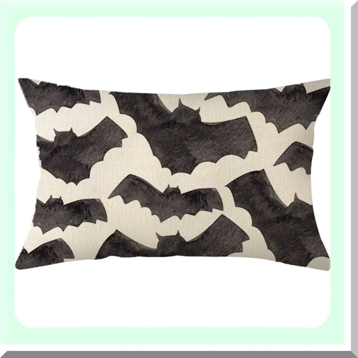 Holiday Bat Watercolor Throw Pillow Covers - Set of 2, 12 x 20 Inch Cushion Cases for Sofa Couch - Halloween Decor Accent Pillows