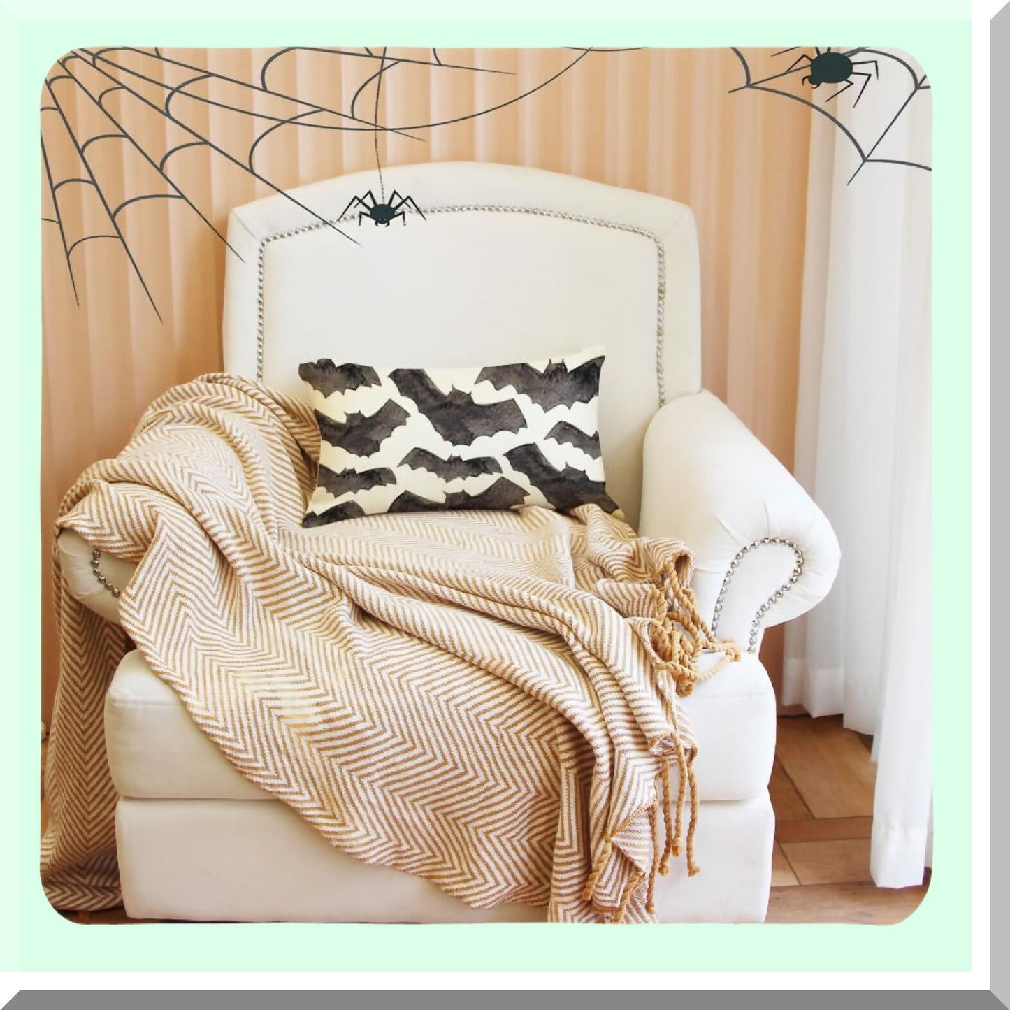 Holiday Bat Watercolor Throw Pillow Covers - Set of 2, 12 x 20 Inch Cushion Cases for Sofa Couch - Halloween Decor Accent Pillows