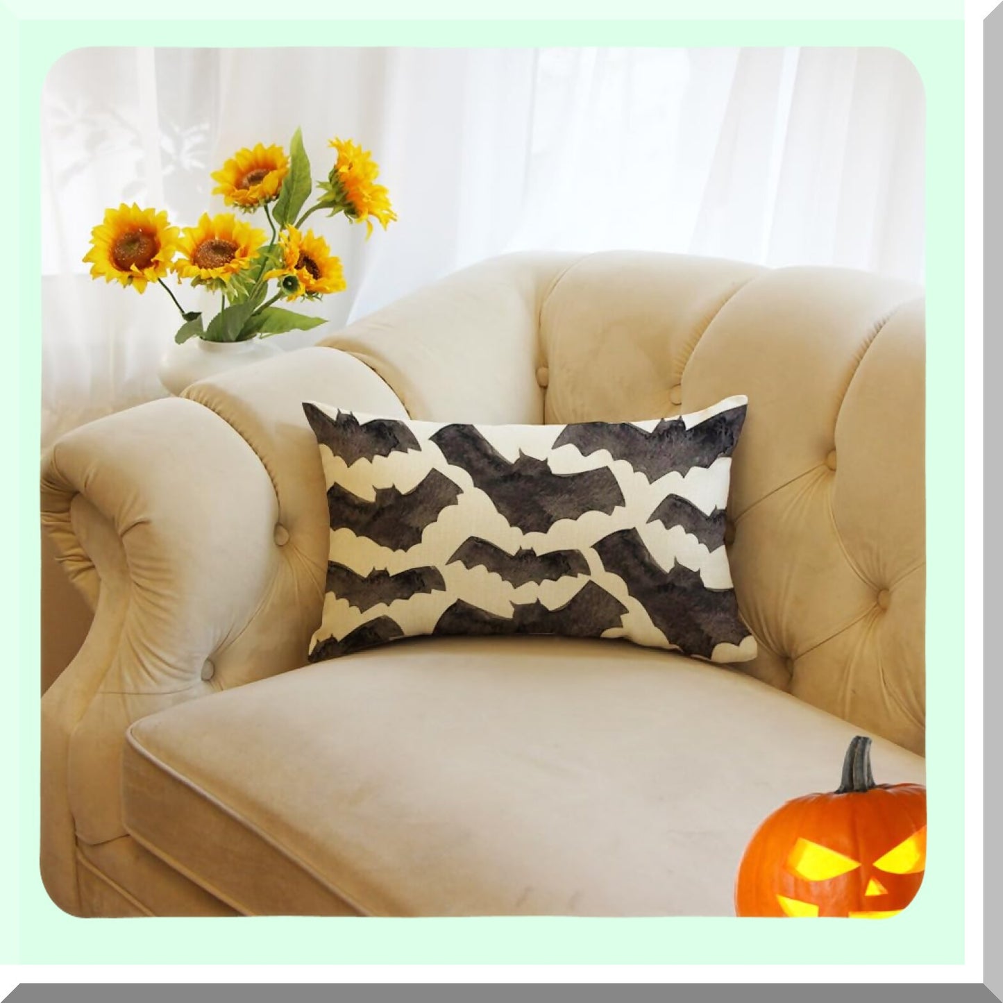 Holiday Bat Watercolor Throw Pillow Covers - Set of 2, 12 x 20 Inch Cushion Cases for Sofa Couch - Halloween Decor Accent Pillows