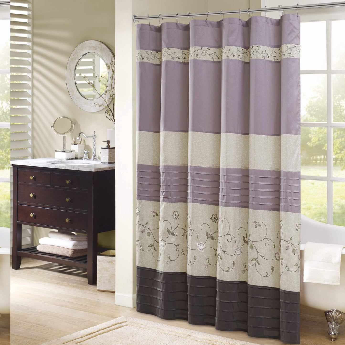 Serene Flora Fabric Shower Curtain 72x72 in Purple