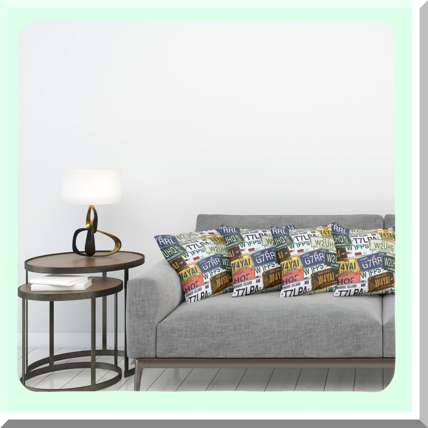 Retro License Plate Decorative Pillow Case Set - Vintage Style Cushion Covers for Couch, Car, Living Room - Pack of 4, Personalized Travel Vacation Theme - 18" Blue Green