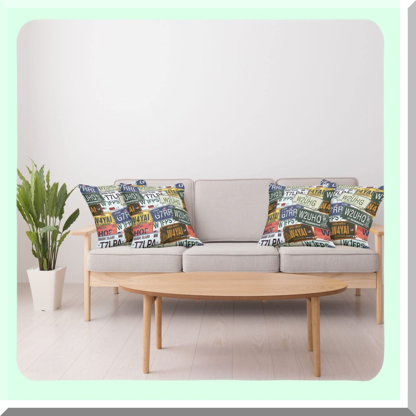 Retro License Plate Decorative Pillow Case Set - Vintage Style Cushion Covers for Couch, Car, Living Room - Pack of 4, Personalized Travel Vacation Theme - 18" Blue Green