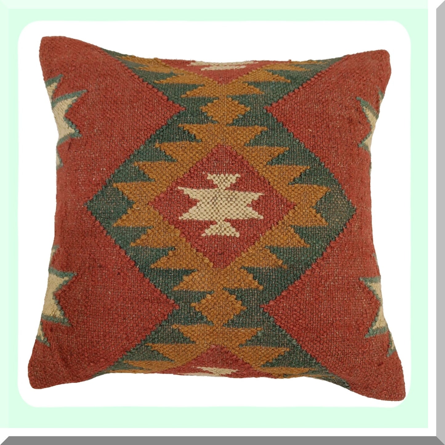 Vintage Ethnic Jute Cushion Cover - Handwoven Kilim Pillow Case 18x18 - Decorative Square Rug Sham - Home Decor Patterned Pillows