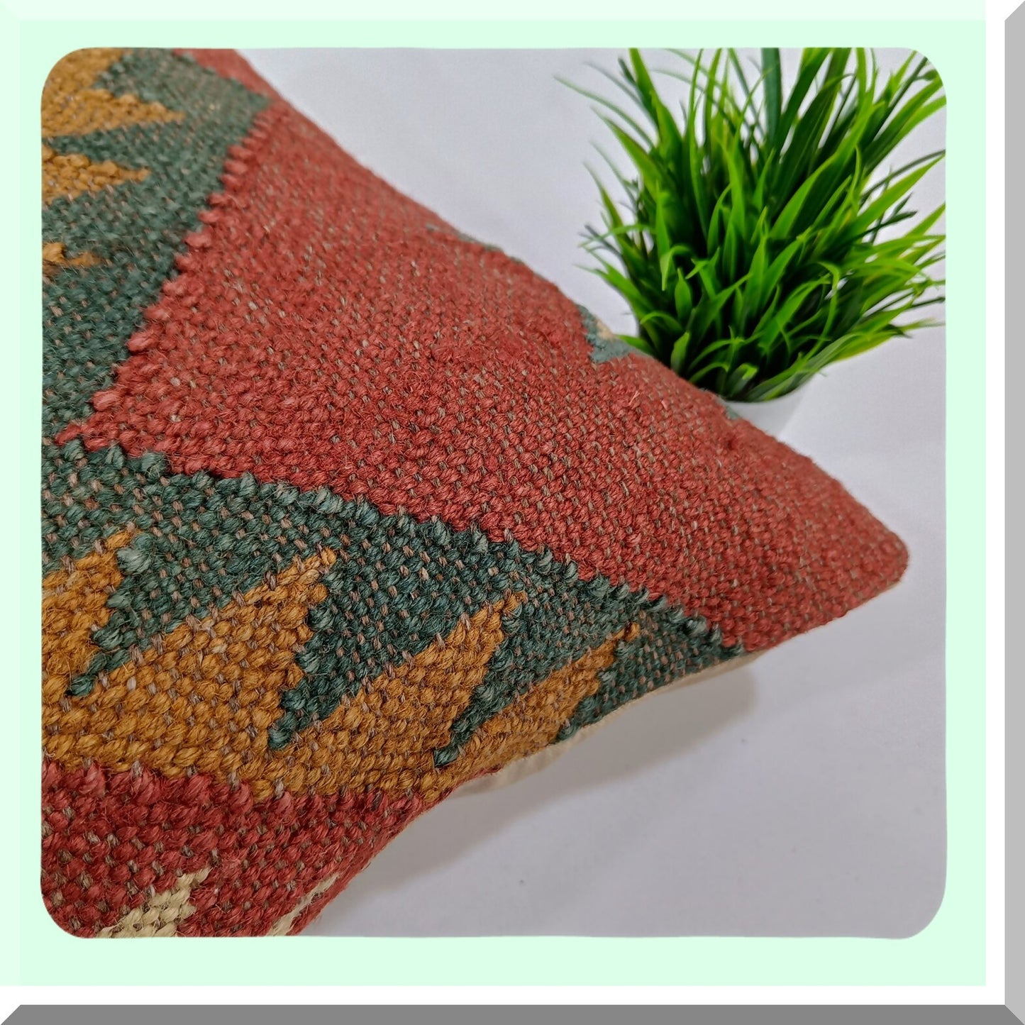 Vintage Ethnic Jute Cushion Cover - Handwoven Kilim Pillow Case 18x18 - Decorative Square Rug Sham - Home Decor Patterned Pillows