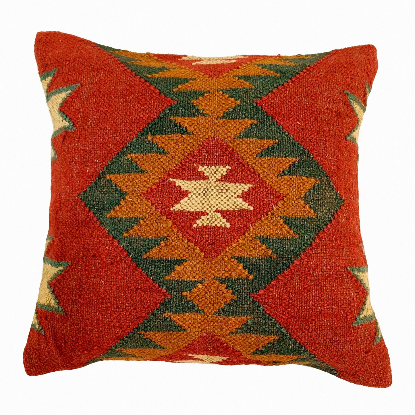 Vintage Ethnic Jute Cushion Cover - Handwoven Kilim Pillow Case 18x18 - Decorative Square Rug Sham - Home Decor Patterned Pillows