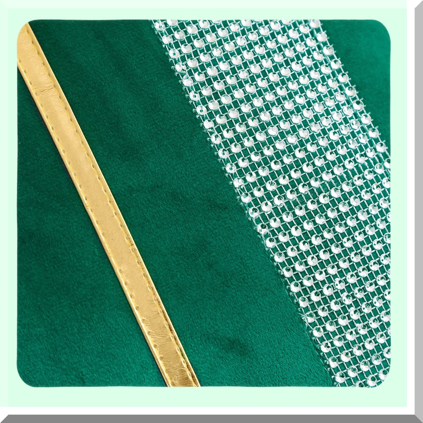 Diamond Luxe Green Velvet Pillow Covers - Set of 2 | Striped Gold Leather Decor | Luxury Sofa Cushion Cases for Living Room & Bedroom