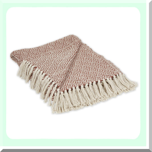 Cinnamon Bliss Cotton Woven Diamond Throw, 50x60