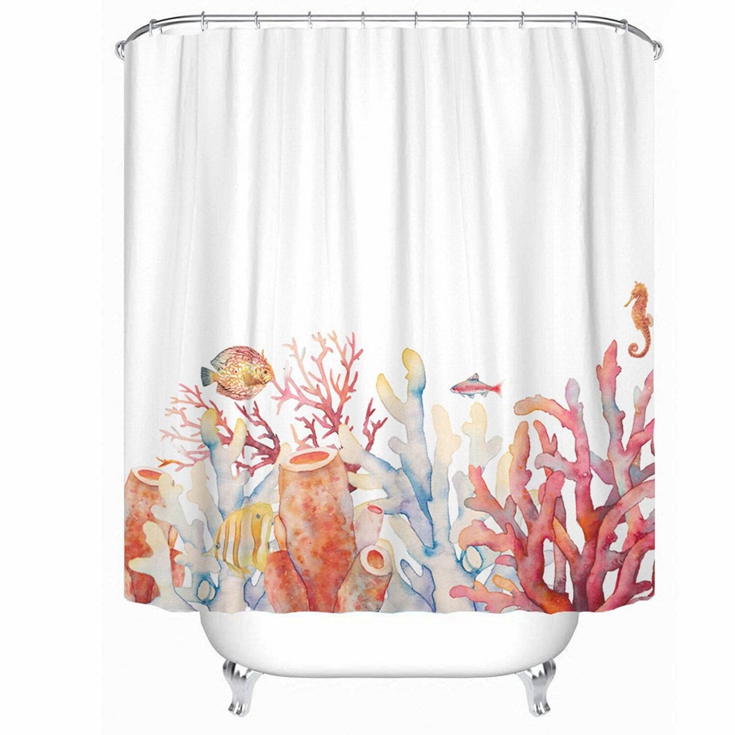 Nautical Watercolor Coral Shower Curtain 72x72