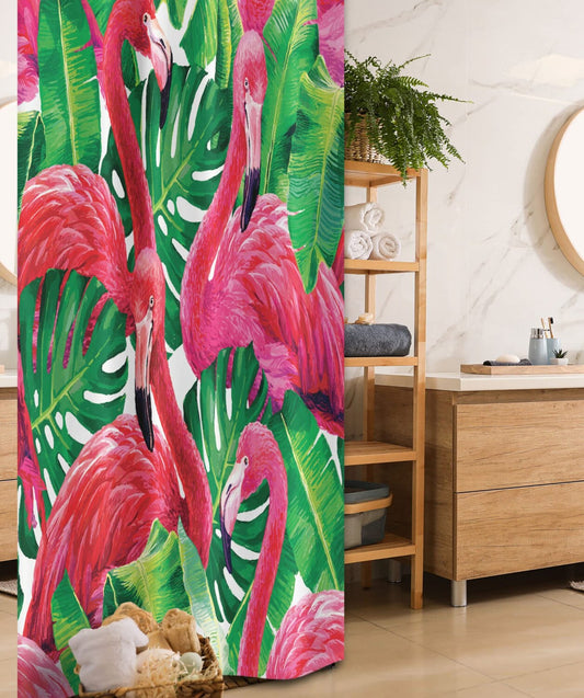 Flamingo Shower Curtain 36x72 Pink Green