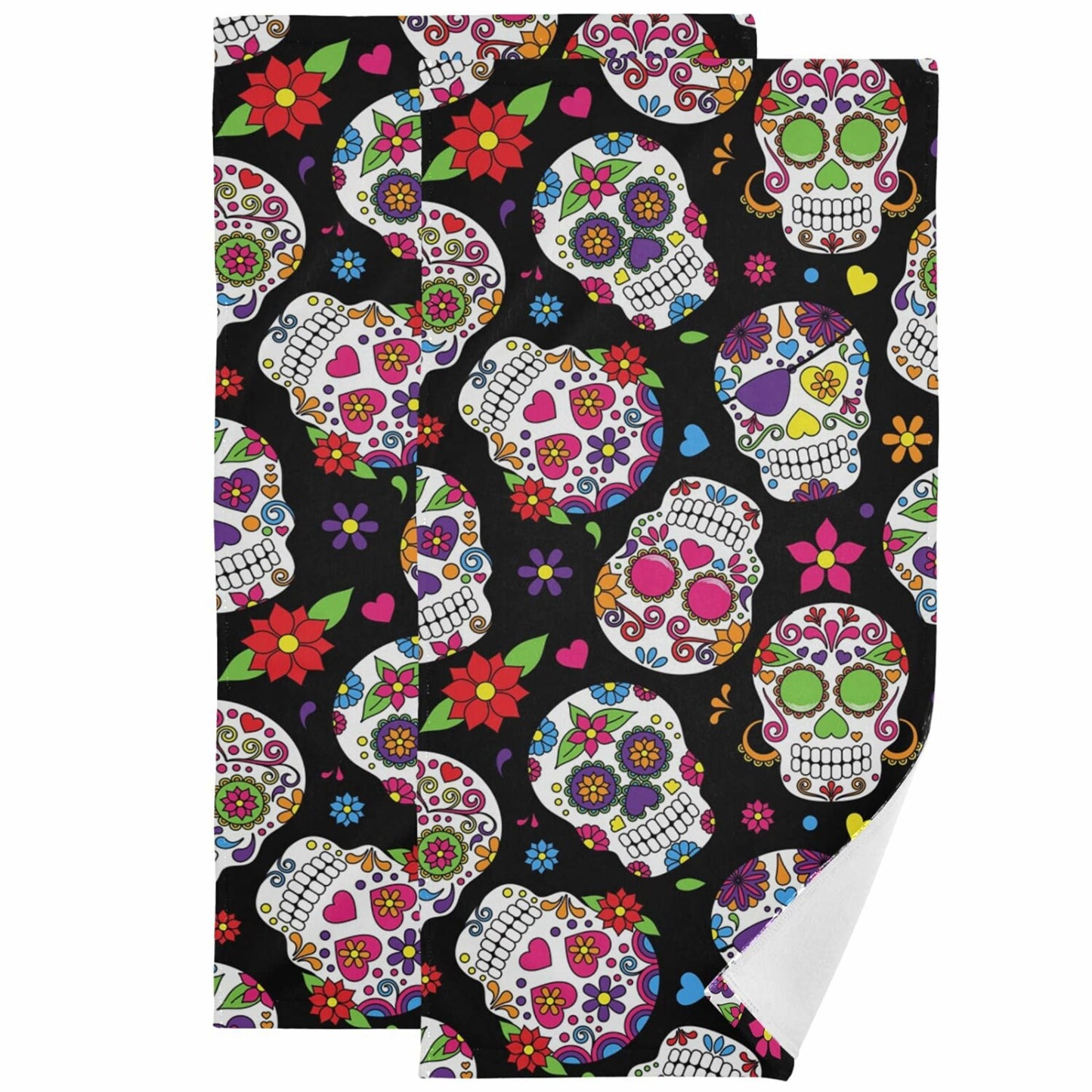Day of The Dead Rose Flowers Hand Towels Set of 2