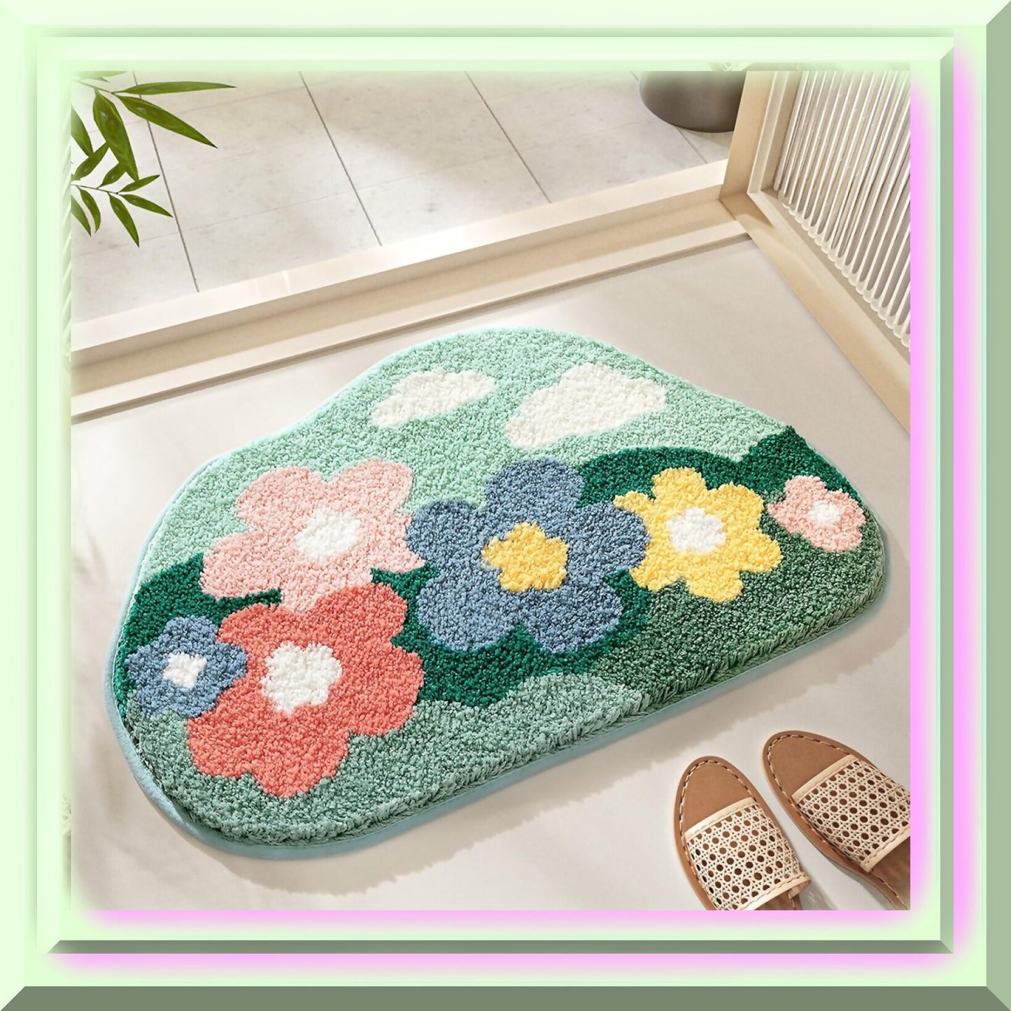 Flowers Extra Absorbent Microfiber Bath Rug 18"x27" Green
