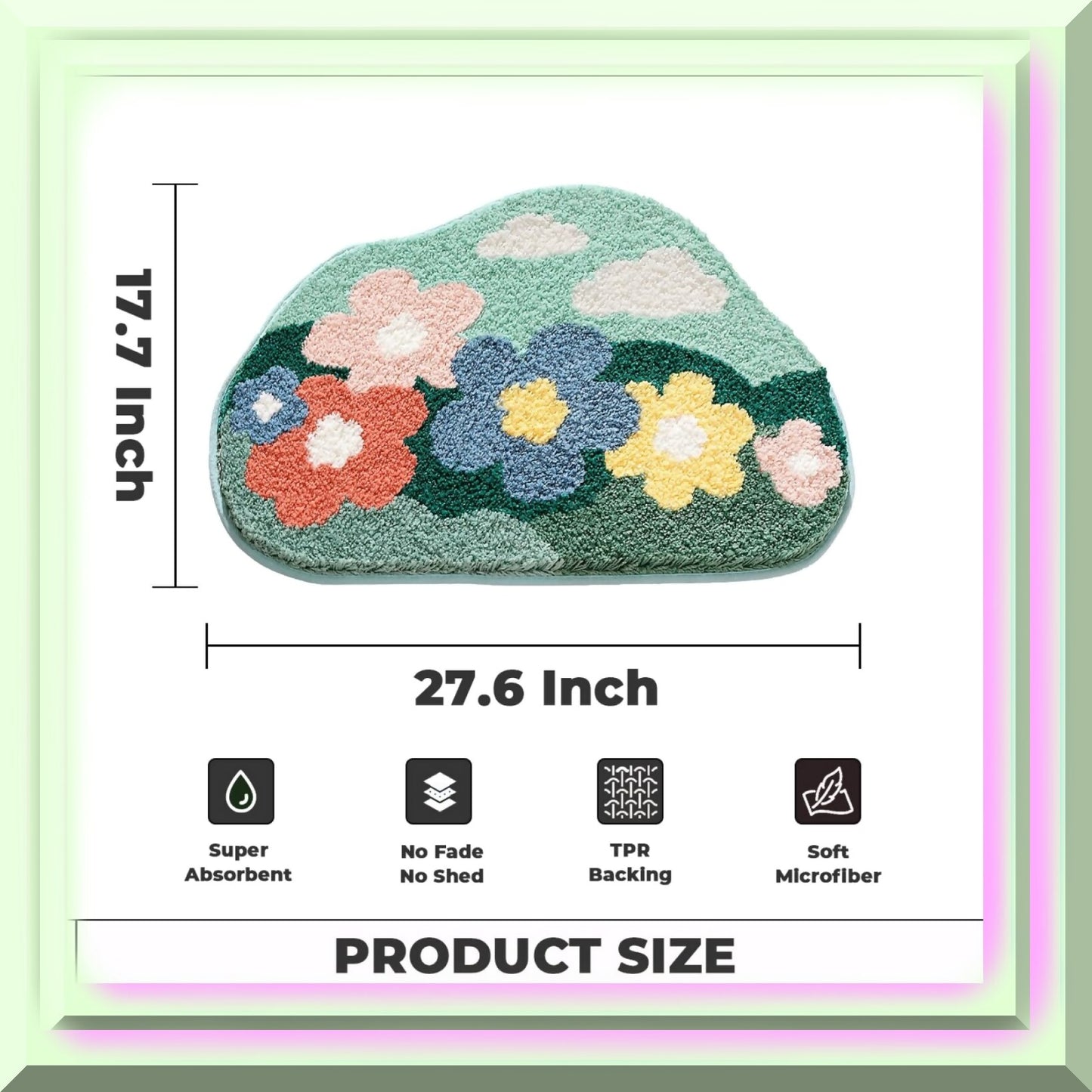Flowers Extra Absorbent Microfiber Bath Rug 18"x27" Green