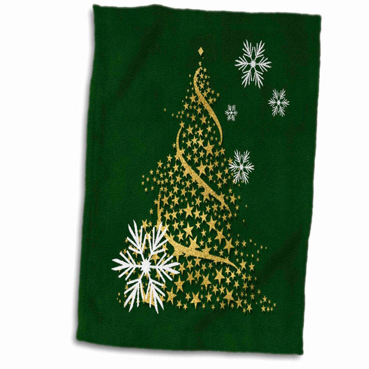 3D Rose Gold Leaf Tree with White Snowflakes and Green Towel 15" x 22"