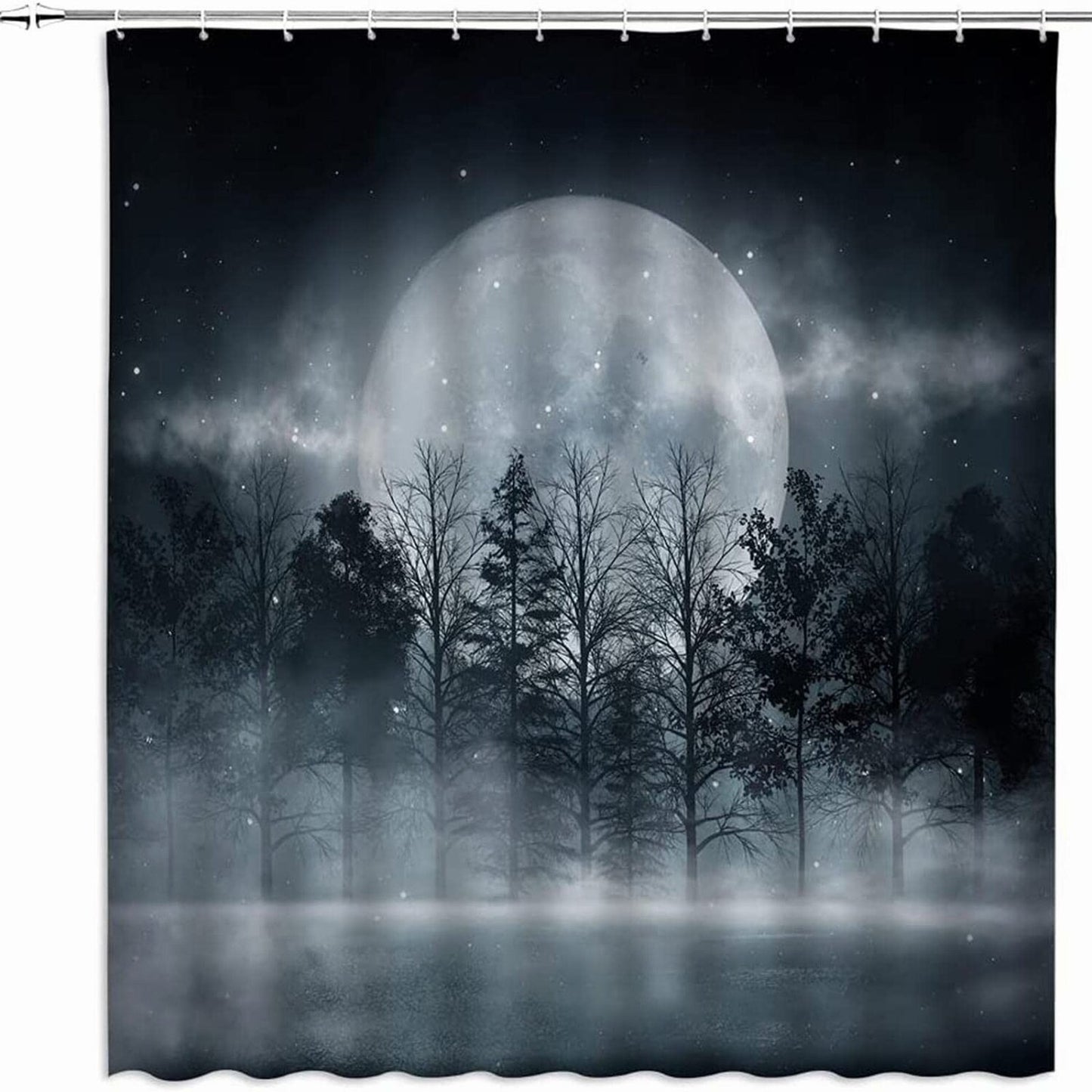 Gothic Forest Moon Shower Curtain Black Tree 70x70 inches
