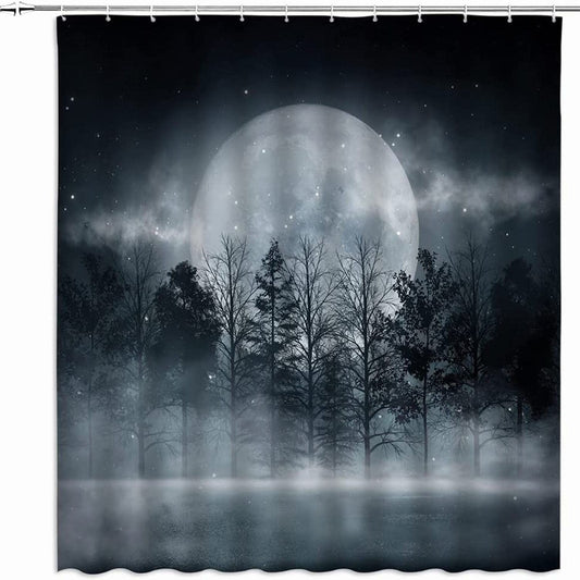 Gothic Forest Moon Shower Curtain Black Tree 70x70 inches