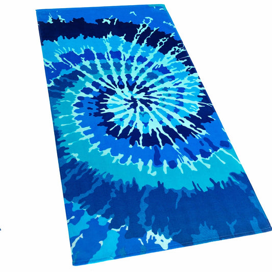 Tie Dye Beach Towel 30 x 60 inches Blue Cotton Velour