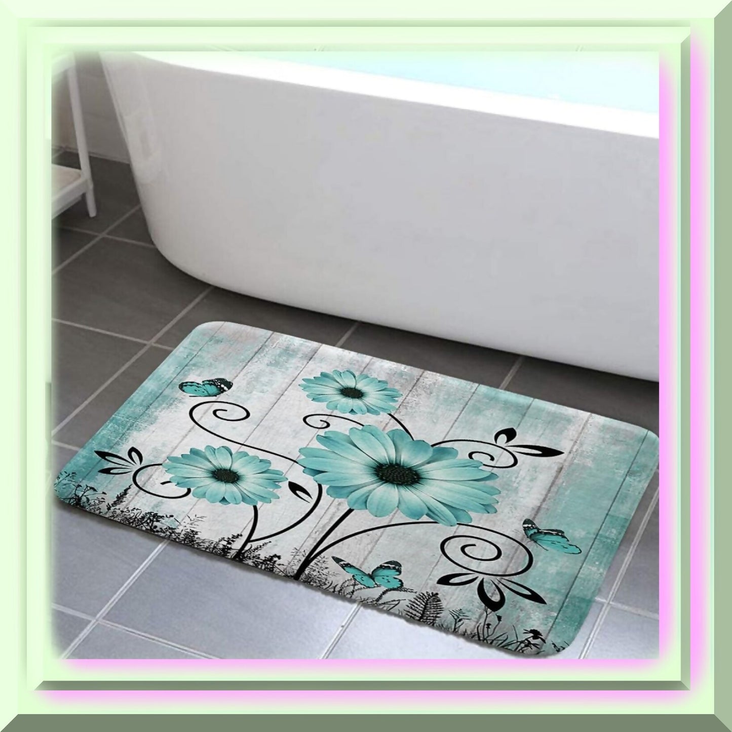 Rustic Farmhouse Bathroom Rug 17x29in Turquoise Blue