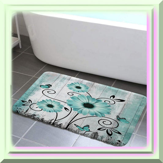 Rustic Farmhouse Bathroom Rug 17x29in Turquoise Blue