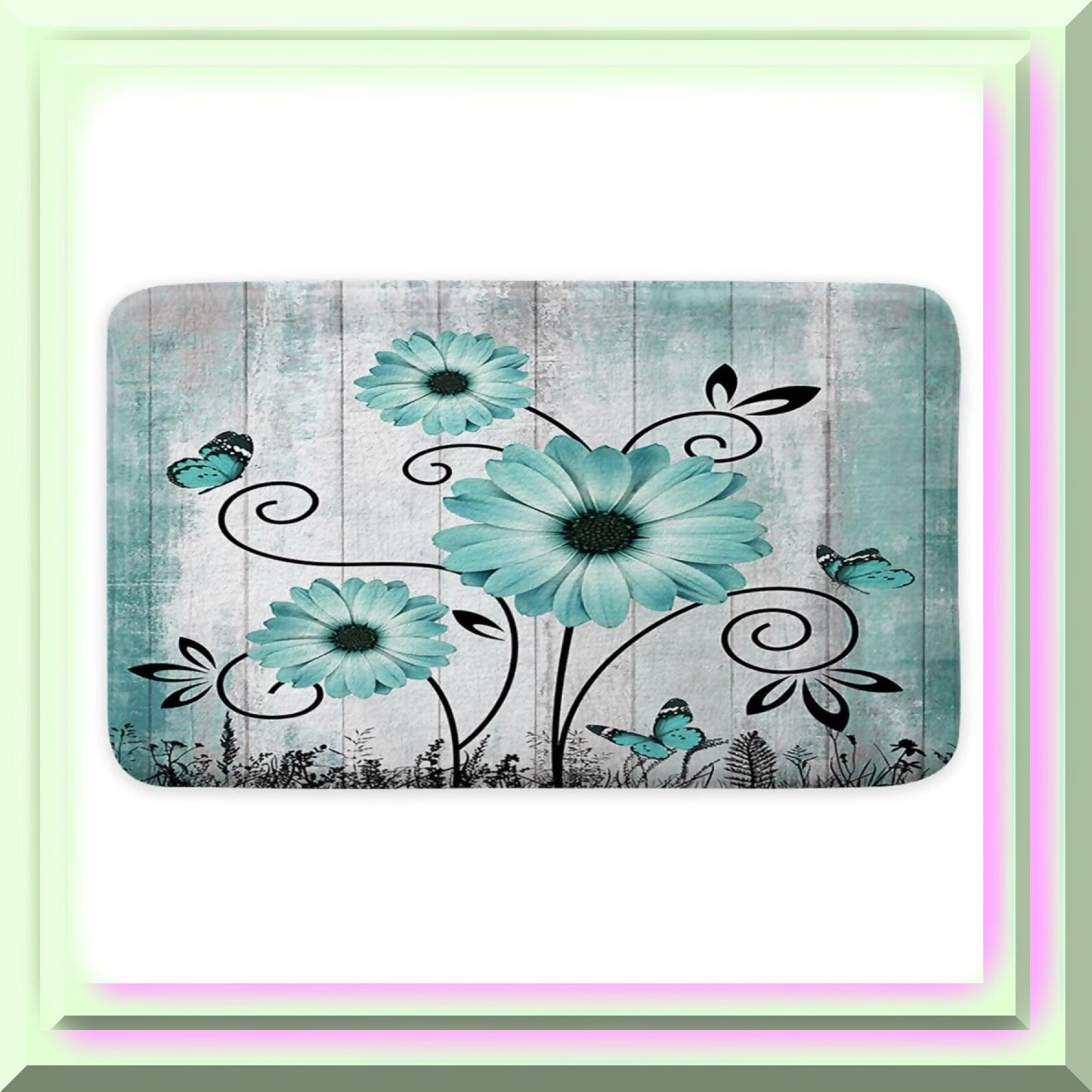 Rustic Farmhouse Bathroom Rug 17x29in Turquoise Blue