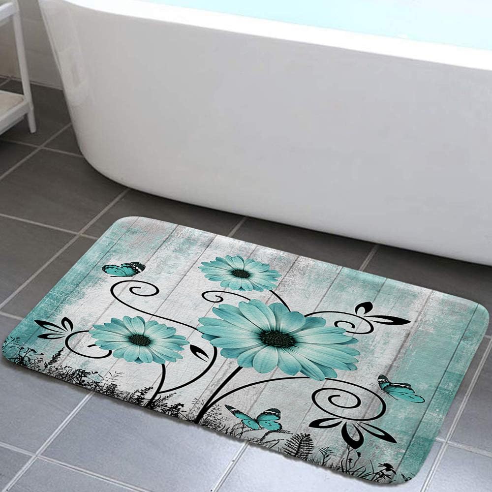 Rustic Farmhouse Bathroom Rug 17x29in Turquoise Blue