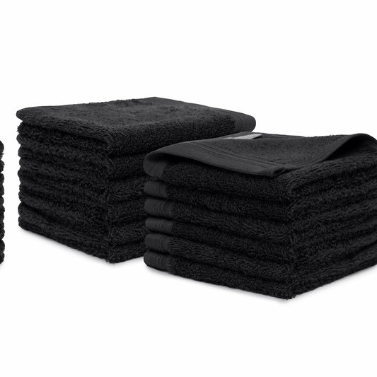 Set of 12 Black Cotton Washcloths 13x13