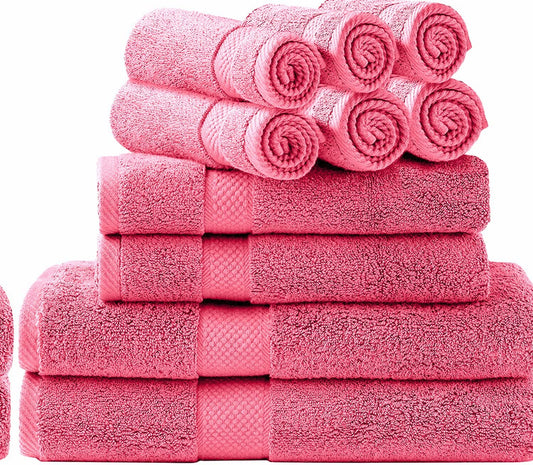 Bath Towels Set 10 Piece Pink