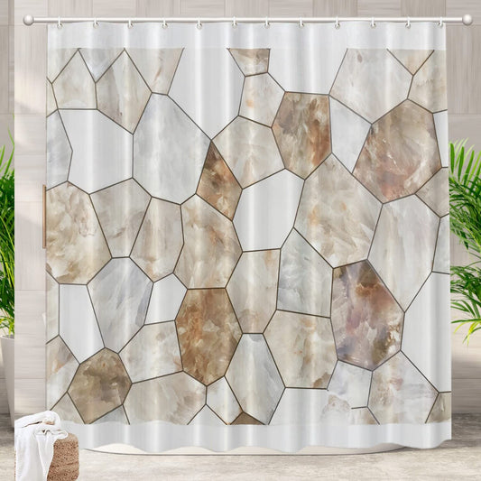 Brown Beige Geometric Marble Shower Curtain 72x72 Inches