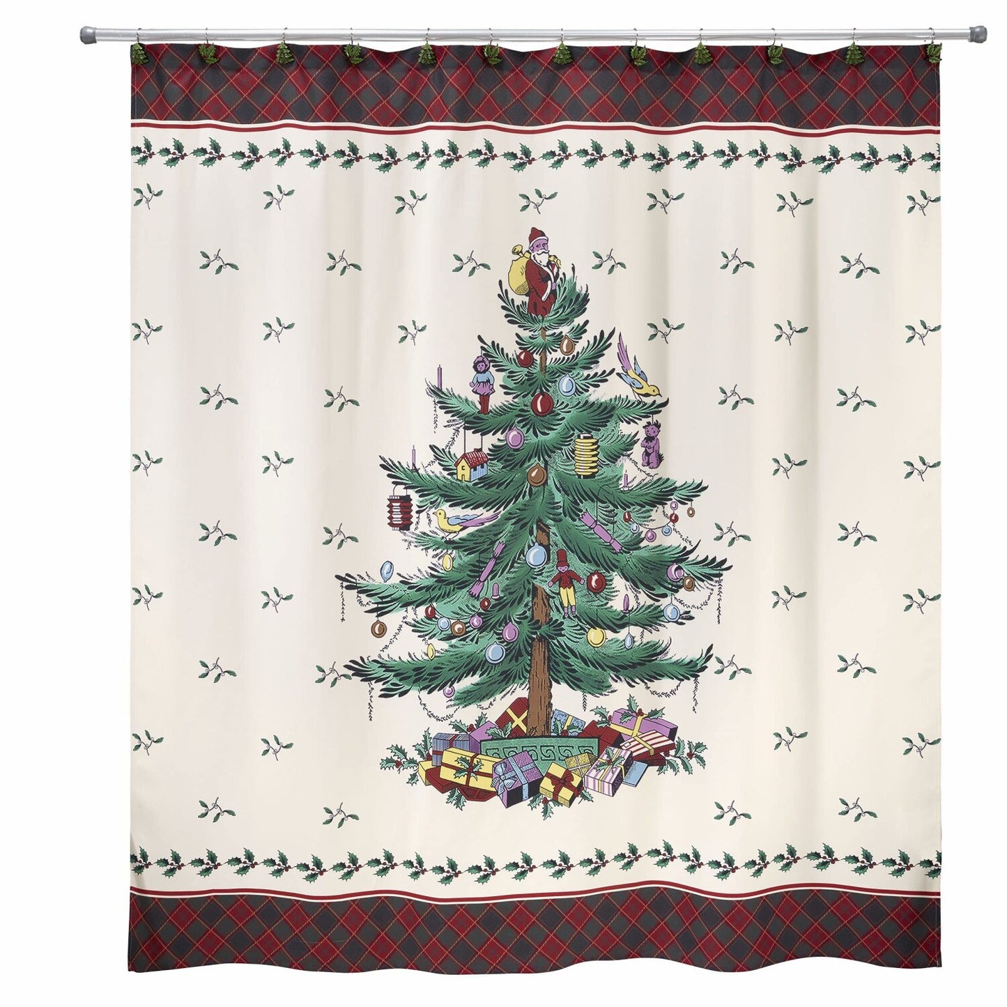 Fabric Shower Curtain Holiday Tree Tartan 72"