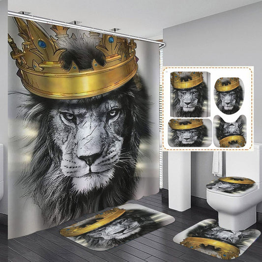 4PCS Shower Curtain and Bath Mat Set Grey