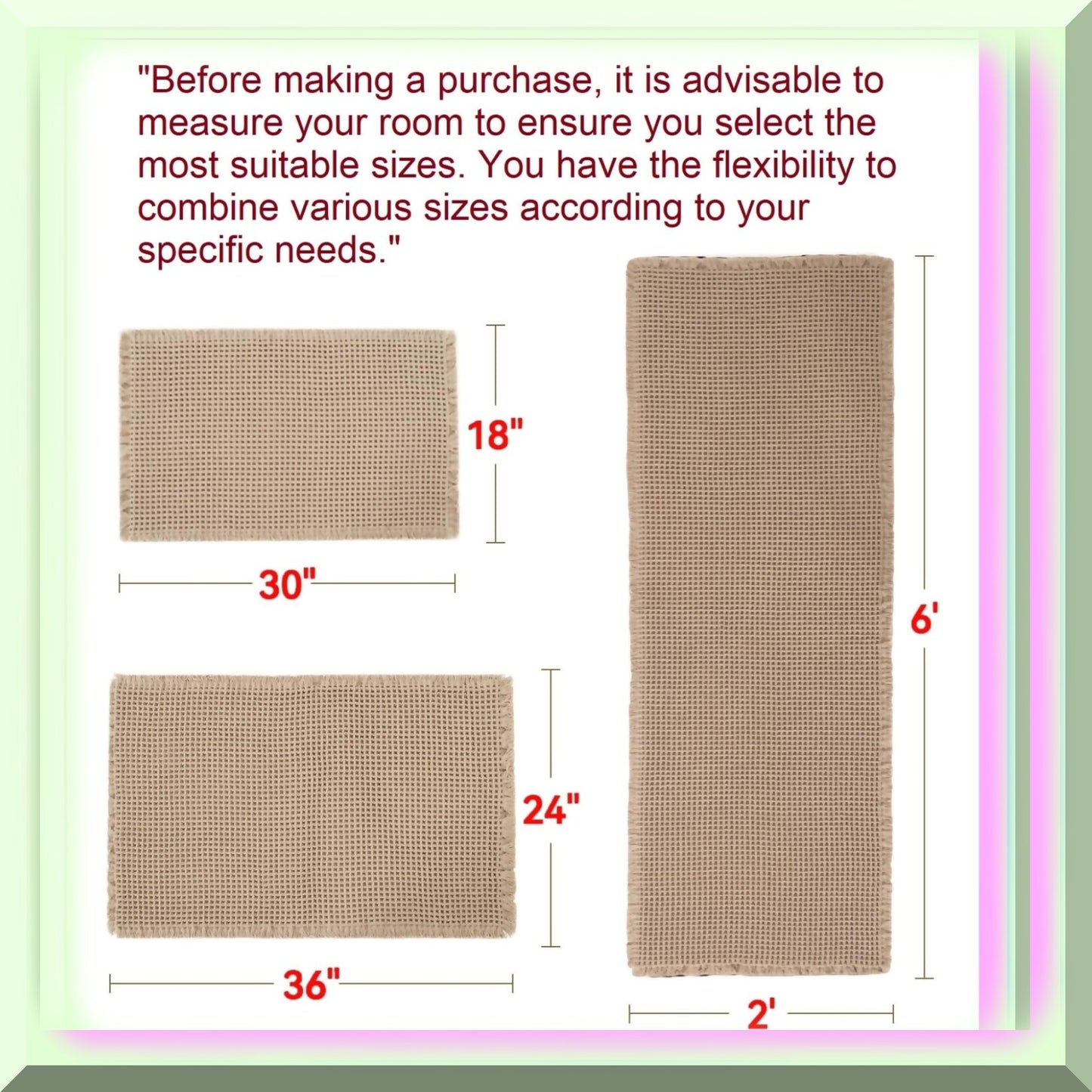 Waffle Bath Mat 2'X6' Brown Non-Slip