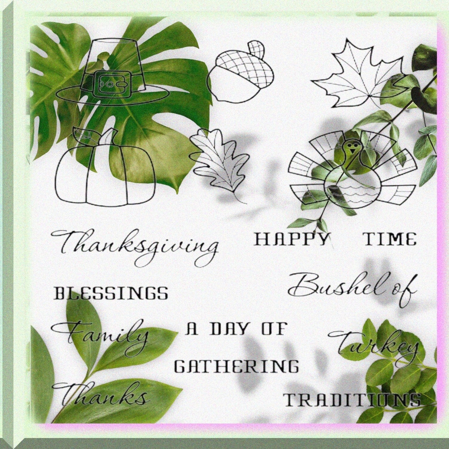 Thanksgiving Clear Stamp Set with Turkey Leaves Pumpkin Acorn