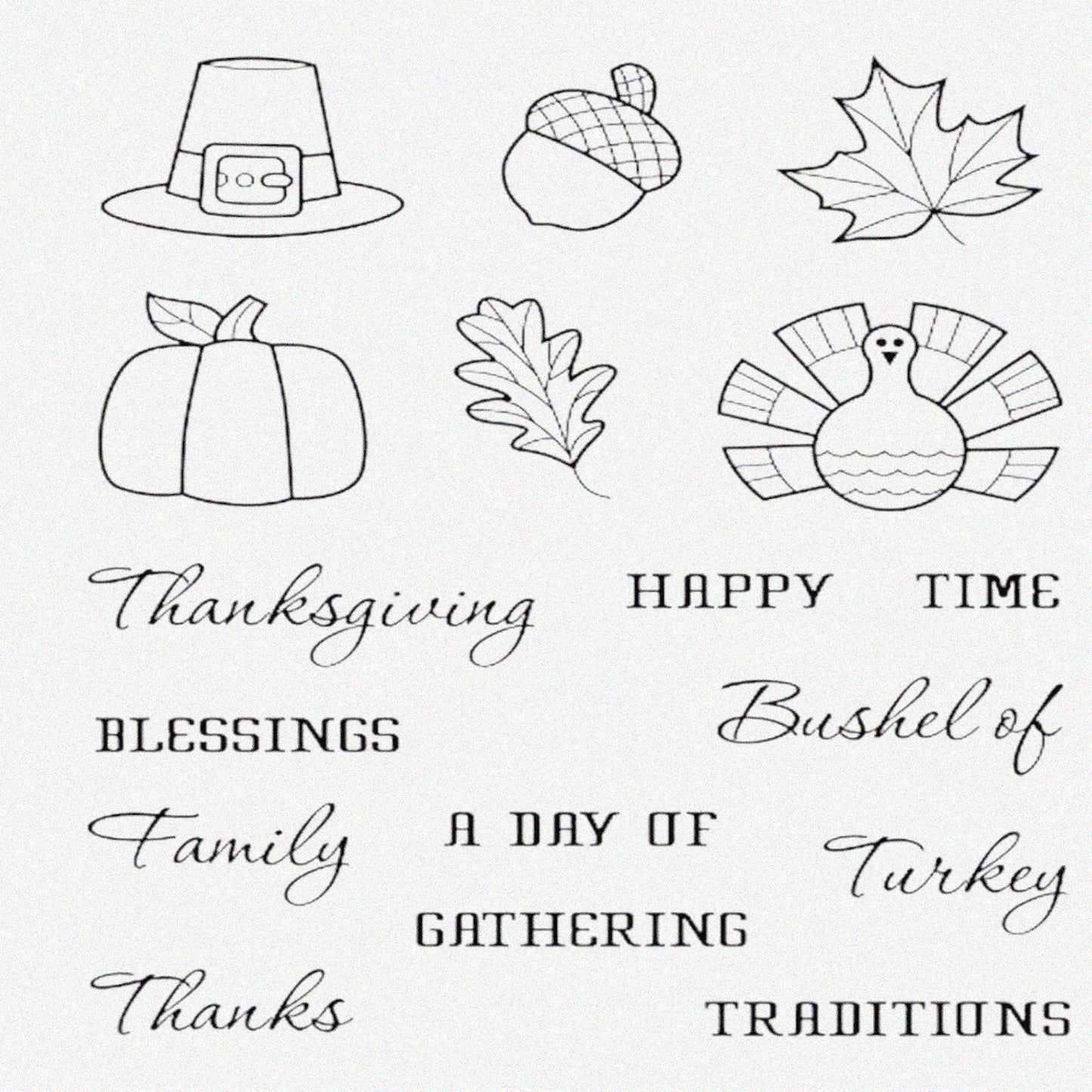 Thanksgiving Clear Stamp Set with Turkey Leaves Pumpkin Acorn