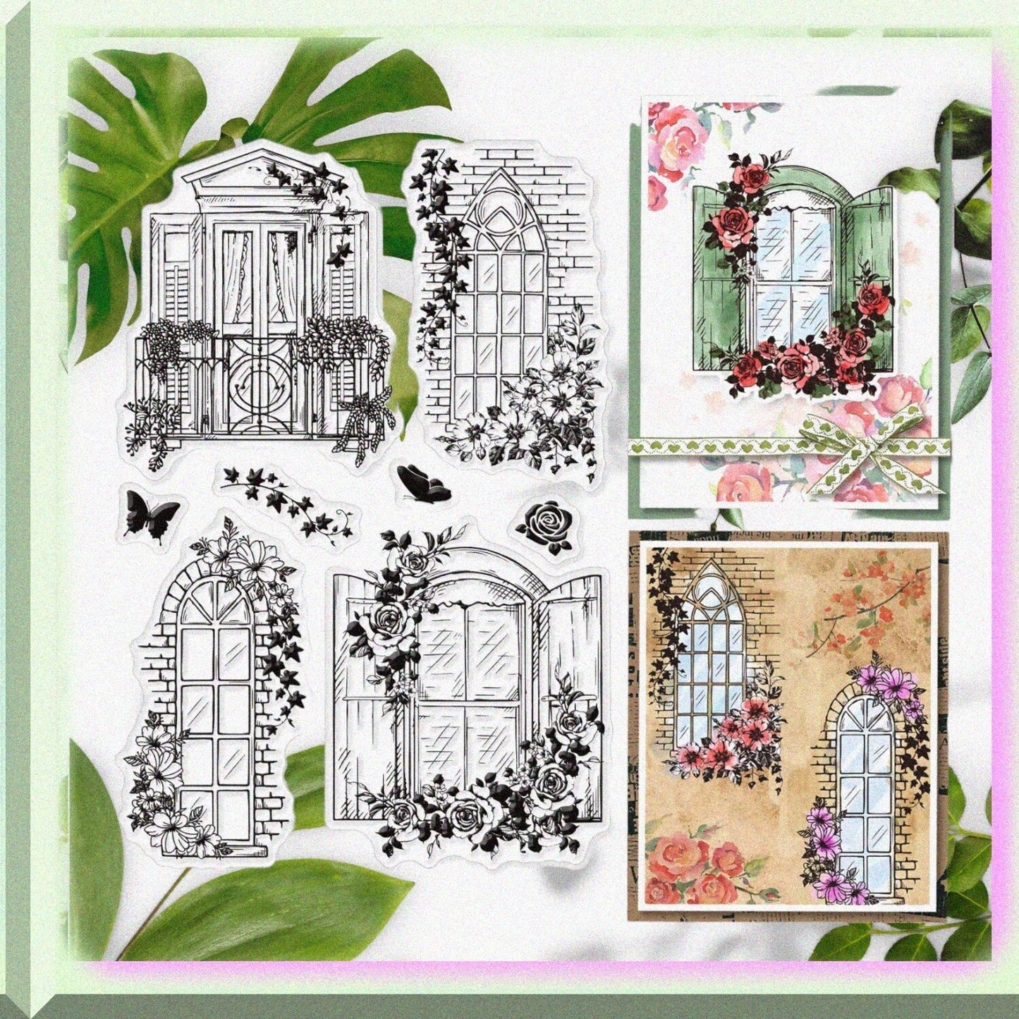 Transparent Fairy Door Window Vines Silicone Stamp Set