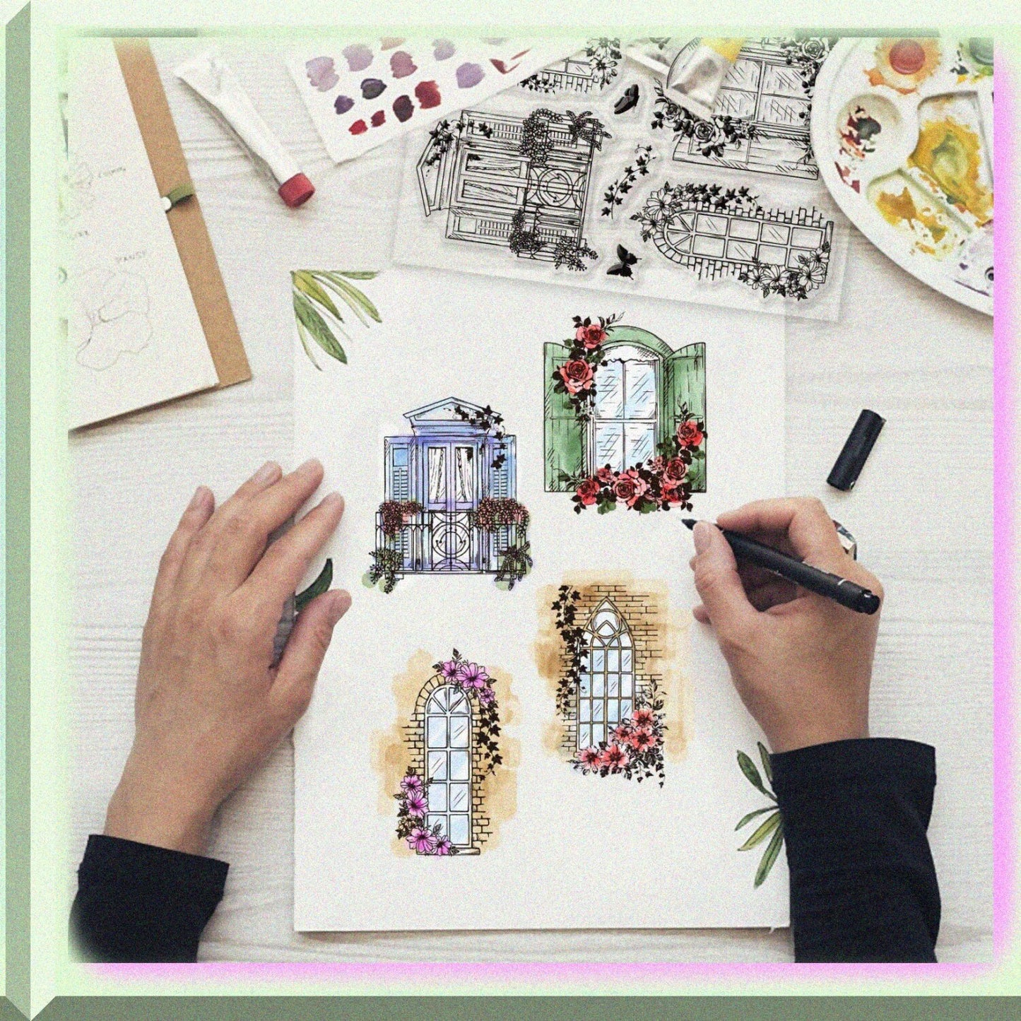 Transparent Fairy Door Window Vines Silicone Stamp Set
