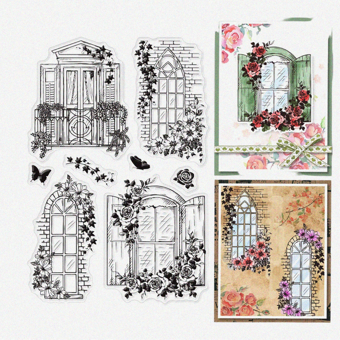 Transparent Fairy Door Window Vines Silicone Stamp Set