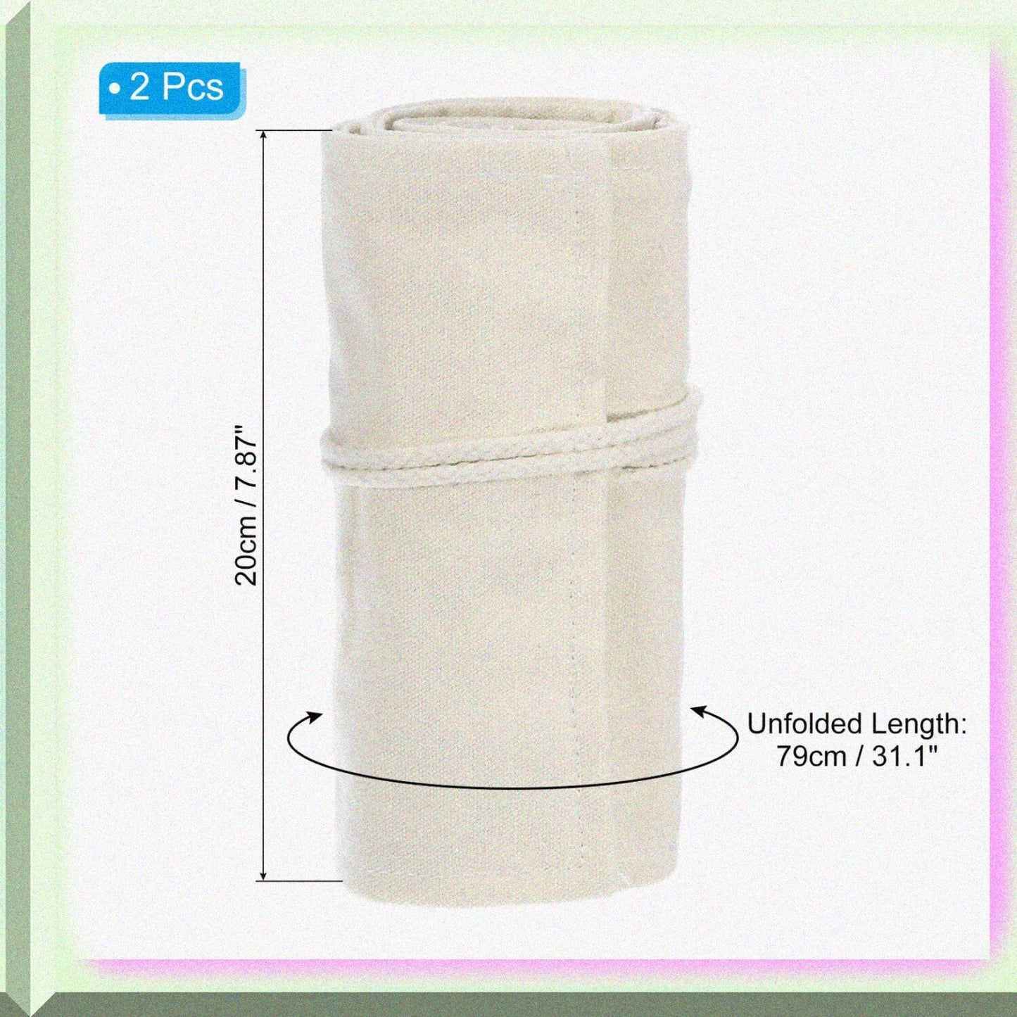 72 Slots Roll Up Canvas Pencil Case 2 Pack White