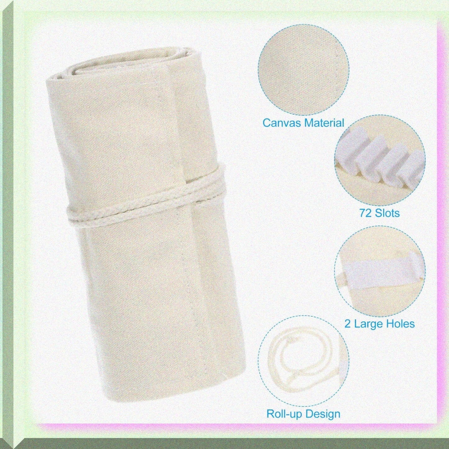 72 Slots Roll Up Canvas Pencil Case 2 Pack White