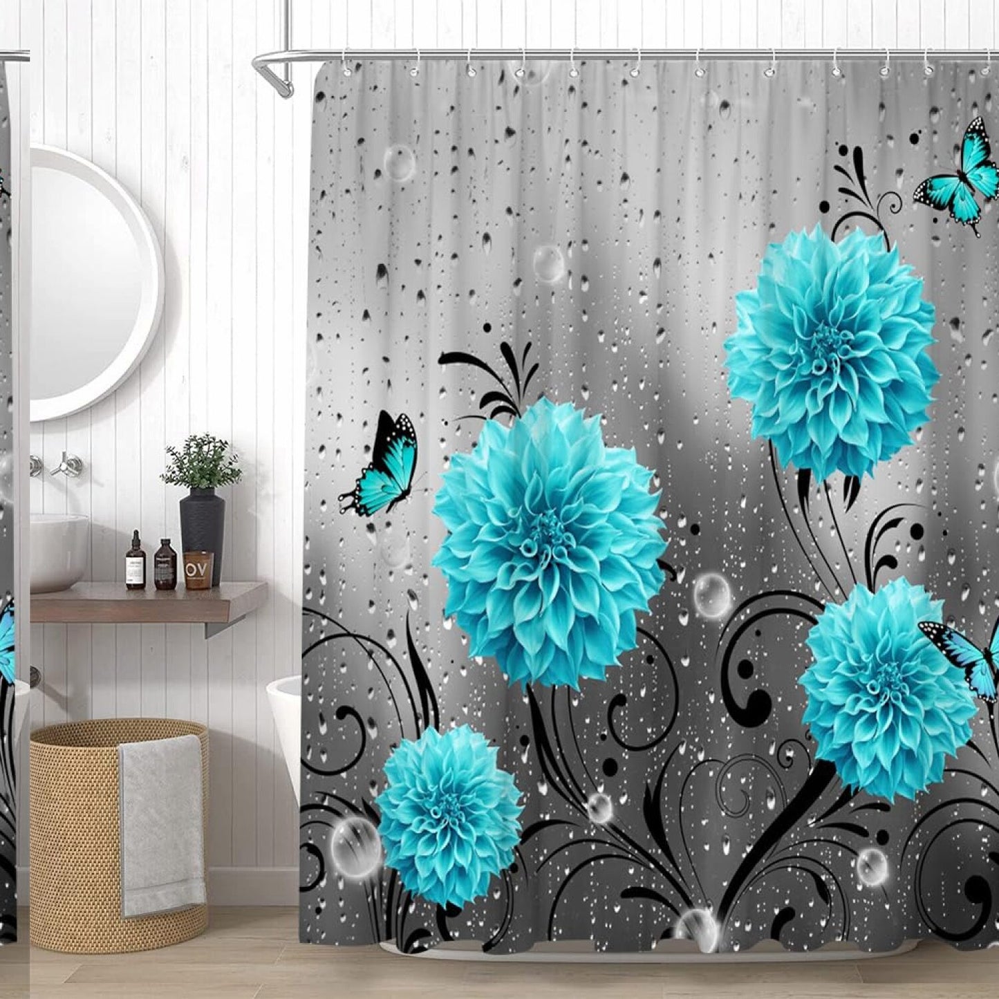 Blue Dahlia Floral Shower Curtain 70x70
