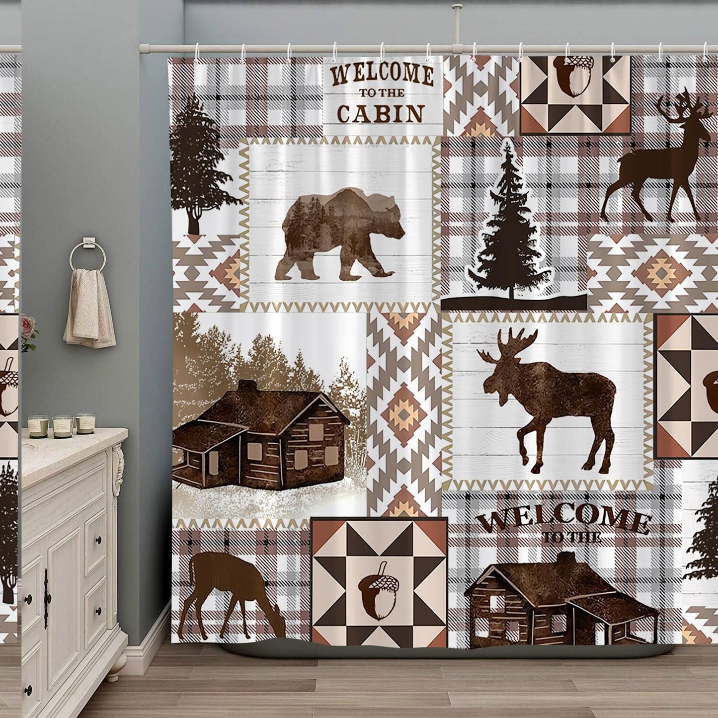 Retro Cabin Shower Curtain 70x70 Inches