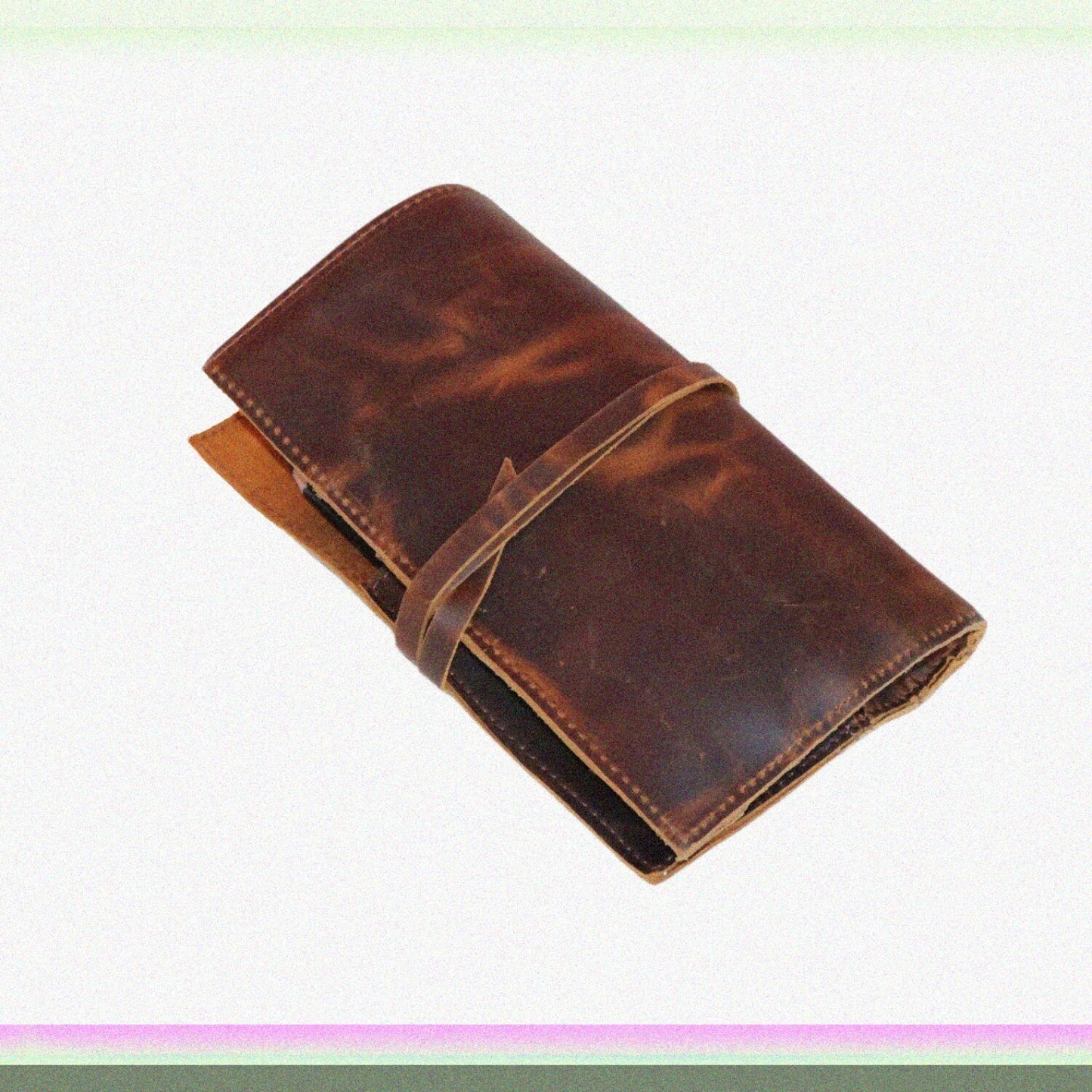 Genuine Leather Pencil Roll Brown L
