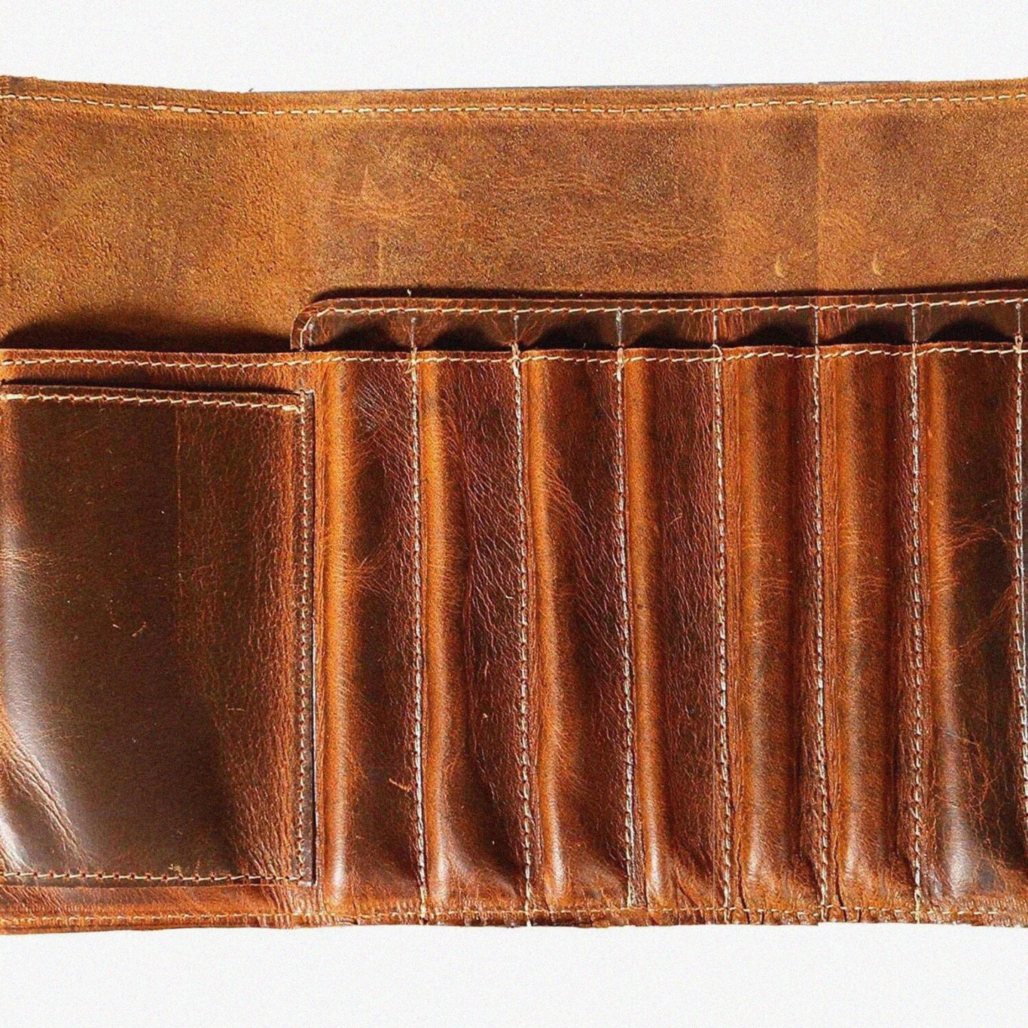 Genuine Leather Pencil Roll Brown L