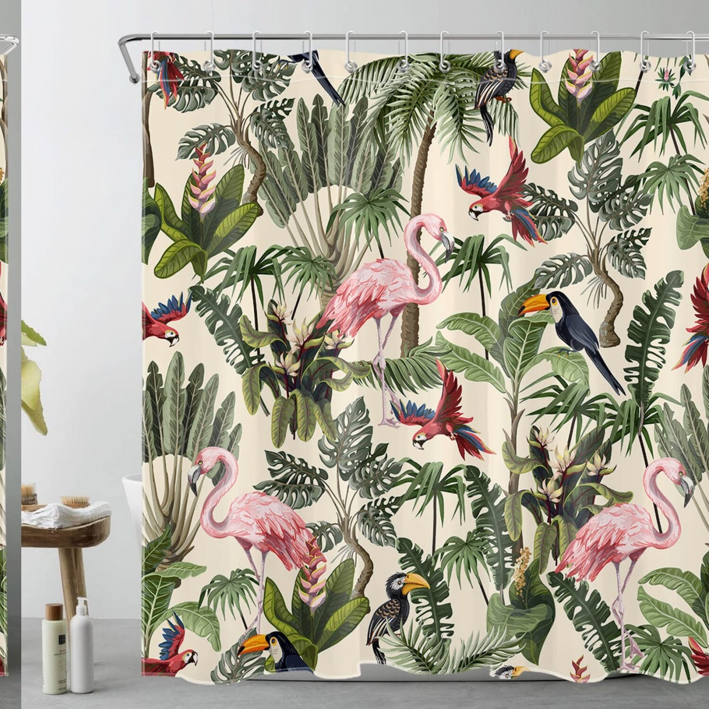 Pink Flamingo Tropical Shower Curtain 72x72 inch