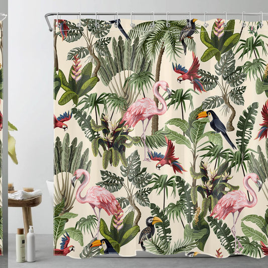 Pink Flamingo Tropical Shower Curtain 72x72 inch