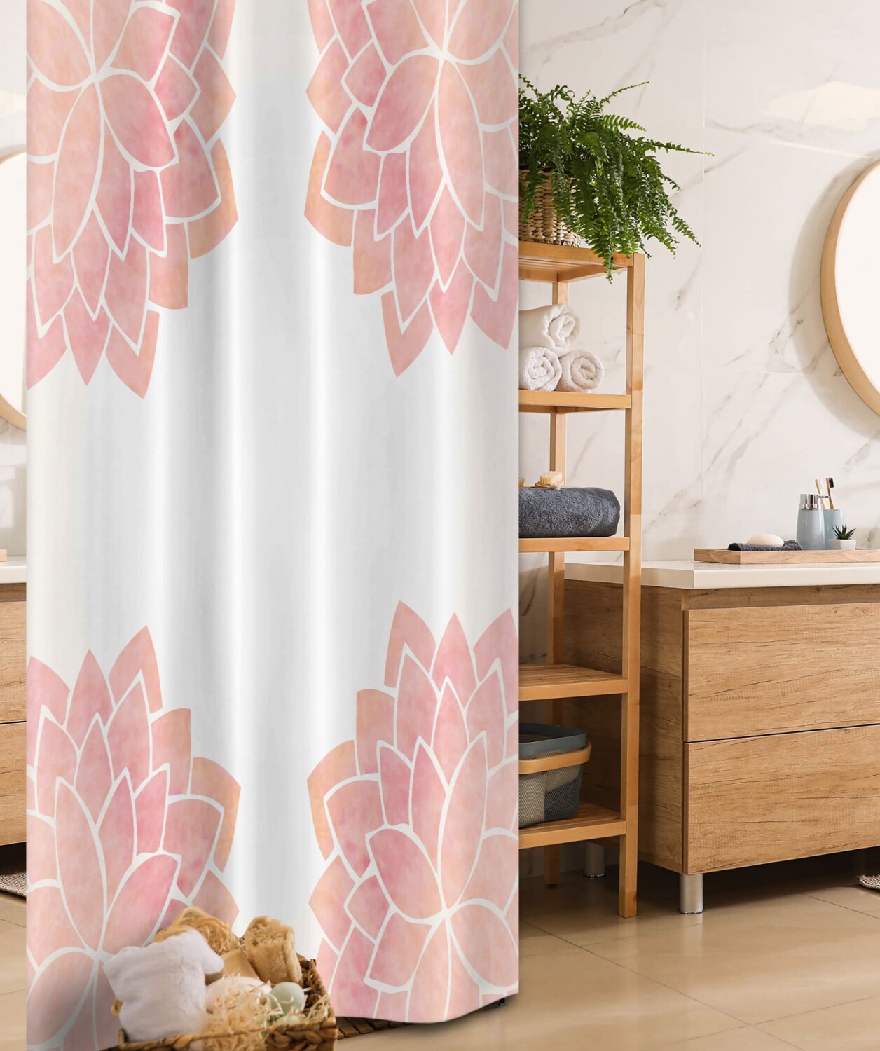 Watercolor Floral Shower Curtain 36x72 Pink White